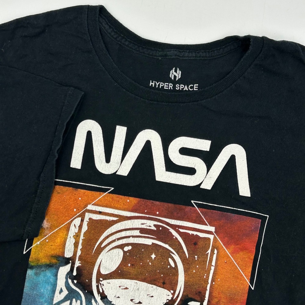 Hyper Space NASA T-Shirt Black Mens Small S Moon Explorer Astronaut Graphic EUC